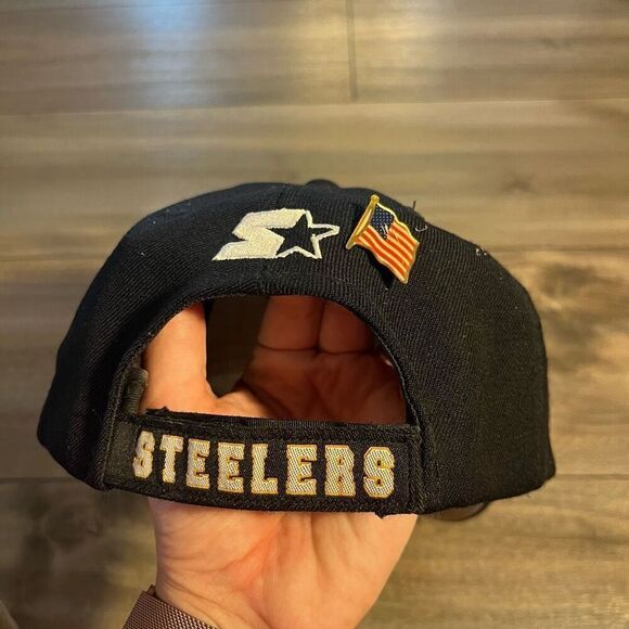Vintage‎ Starter NFL Steelers Black Athletic Strap Back Hat - Picture 3 of 5